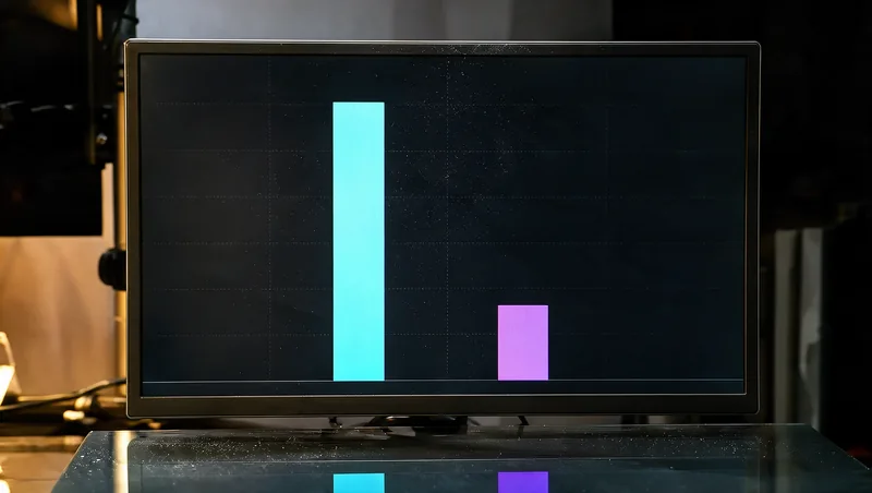 Gráfico con dos barras: una alta en cian y otra mucho más baja en violeta