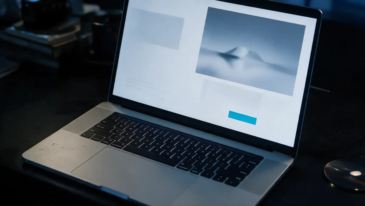 Portátil con una landing page: un titular, una imagen y un solo botón
