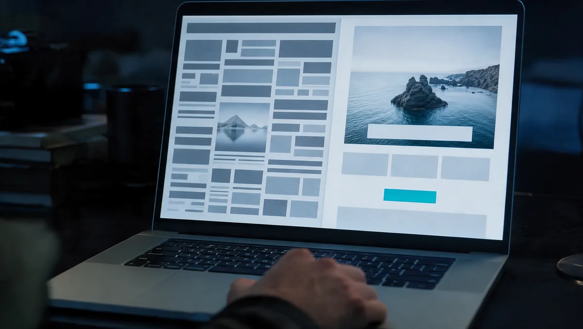 Portátil con dos versiones de una web: una abarrotada y otra limpia