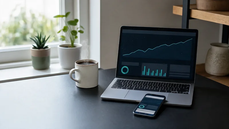Portátil con la analítica y móvil con la web